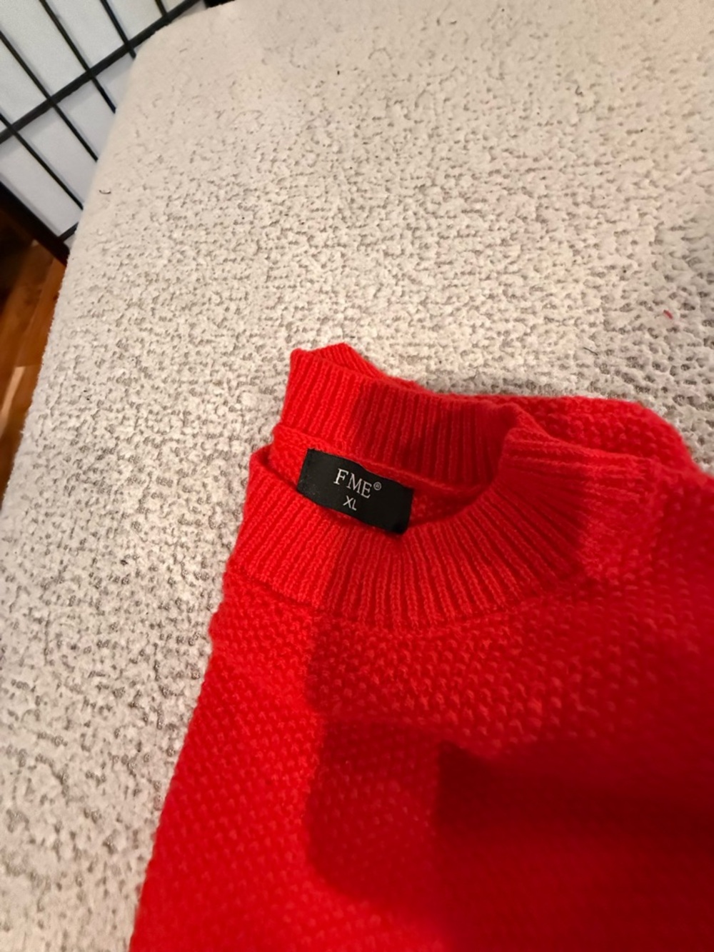 NWOT Red Textured Knit Sweater | Balloon Sleeve | Cozy Chunky | Size XL - Picture 3 of 4